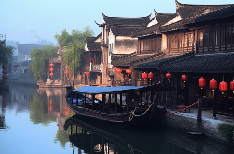 停靠在码头的小船古镇背景,高清,摄影图,摄影图片,图片大全,摄影图免费下载